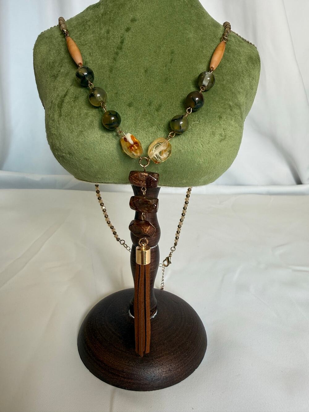 1946 Brand Boho Y-Drop Gemstone Necklace & Matching Earrings Set Tassel Necklace